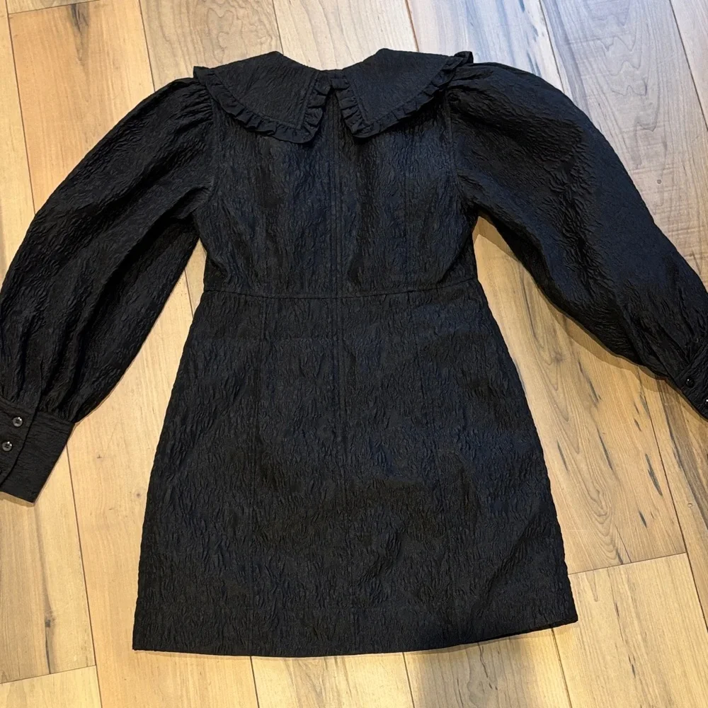 Ganni Black Textured Dress with Puff Sleeves - Picture 6 of 6